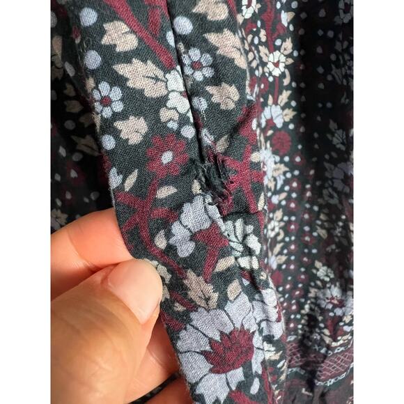 Sea Nadine Navy Blue Border Print Puff Sleeve Ruffled V-Neck Maxi Dress Size 14 - Picture 16 of 16